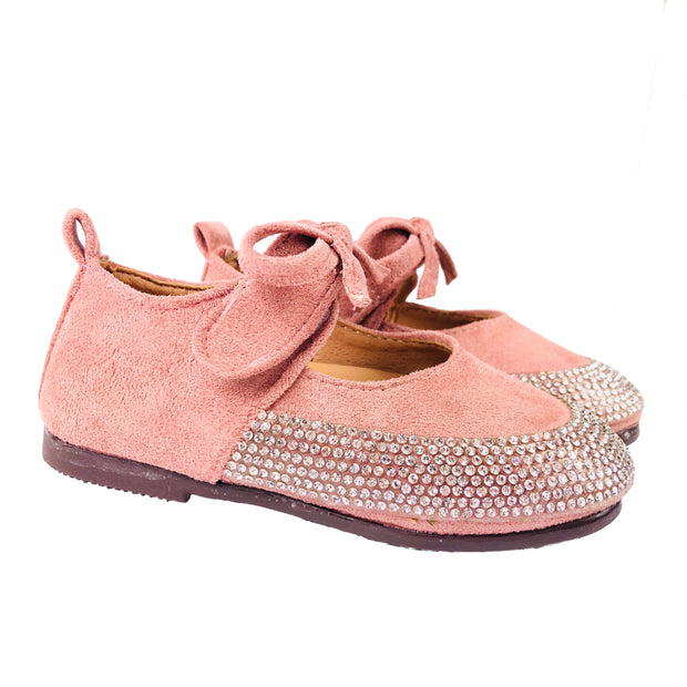Girl's Suede Sandal with Rhinestone embellishment. Pink.