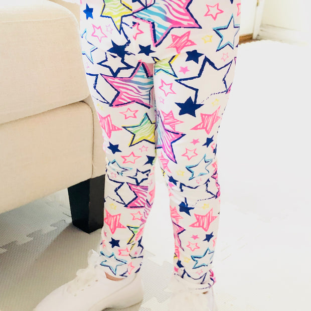 Girl Blue Star Print super soft Summer Leggings. White