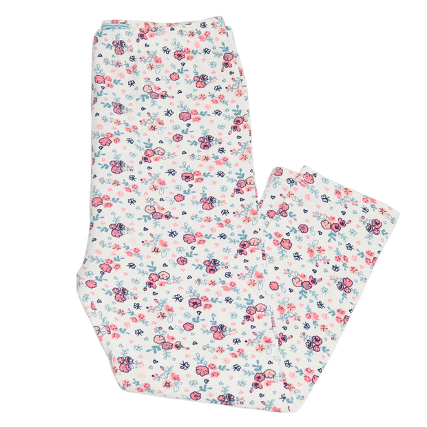 Baby Girl's Pink Flower print white leggings