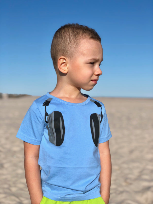 Boy Headset Graphic Tee. Blue.
