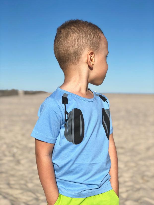 Boy Headset Graphic Tee. Blue.