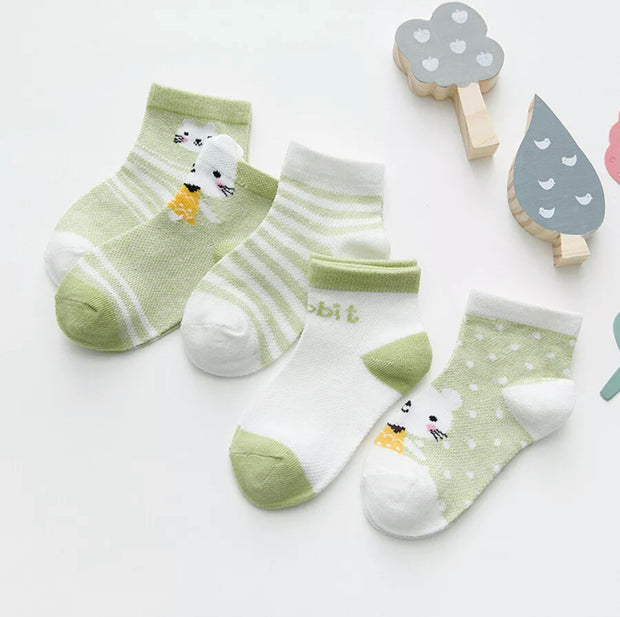 Unisex Cotton jaquard sock. 5 pack. Green Rabbit.