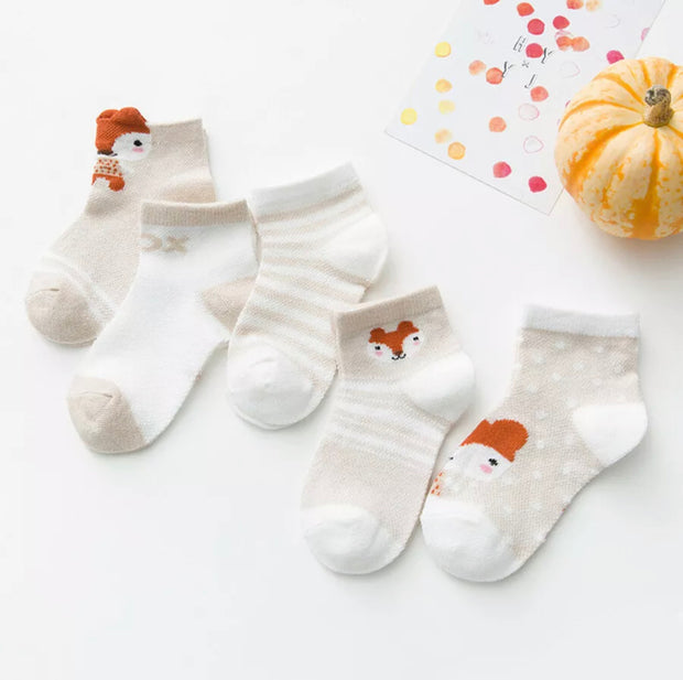 Unisex cotton jaquard sock. 5 pack. Beige Fox