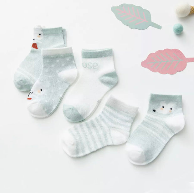 Unisex cotton jaquard sock. 5 pack. Green Mouse.