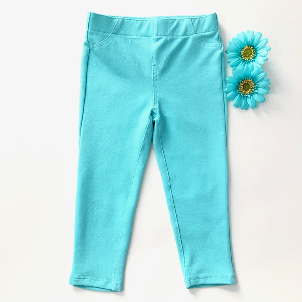 Girl's Denim Leggings. Turquoise