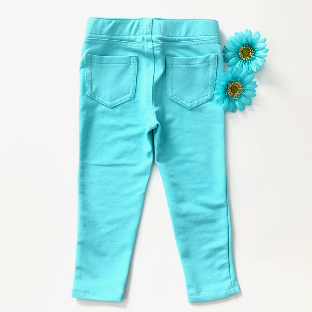 Girl's Denim Leggings. Turquoise