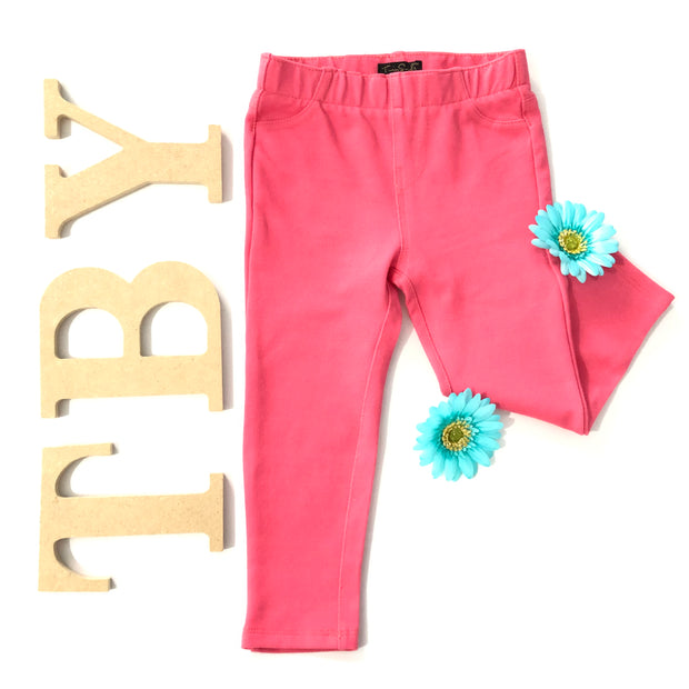Girl's Denim Leggings. Pink