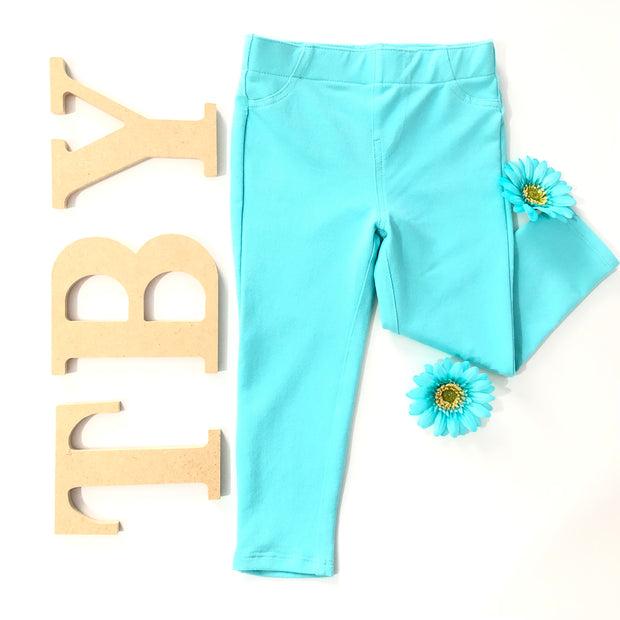Girl's Denim Leggings. Turquoise