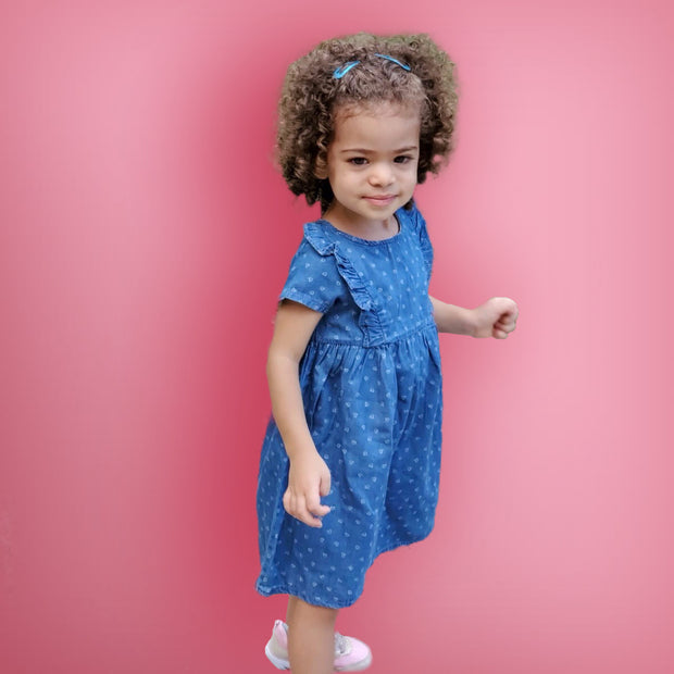 Baby Girl's Denim Chambray Dress. Medium wash.