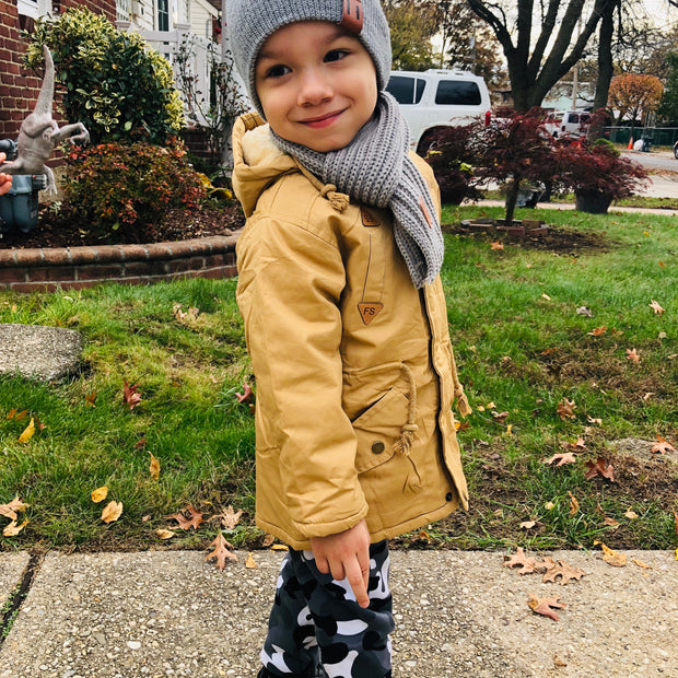 Plush padded warm Jacket for Boys. Khaki.