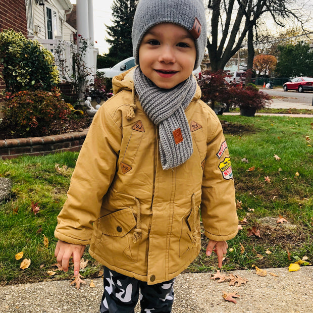 Plush padded warm Jacket for Boys. Khaki.