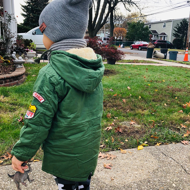 Plush padded warm Jacket for Boys. Green.