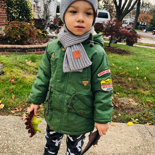 Plush padded warm Jacket for Boys. Green.