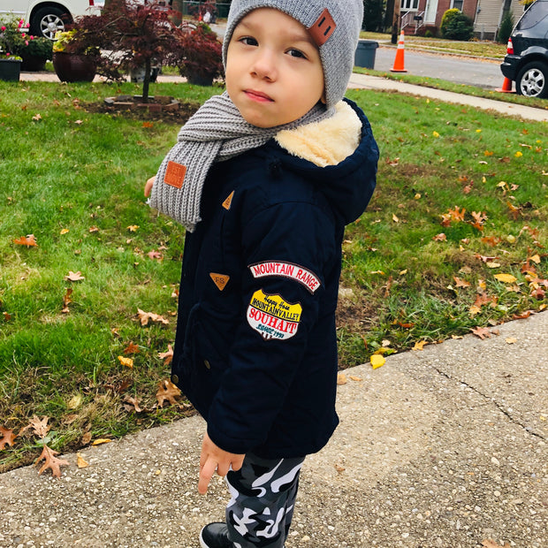 Plush padded warm Jacket for Boys. Navy Blue.