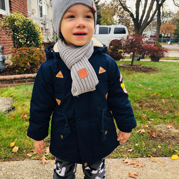 Plush padded warm Jacket for Boys. Navy Blue.