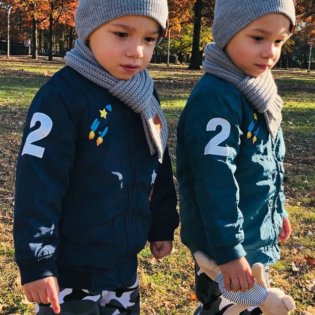 Cartoon embroidered Bomber Jacket for Boys. Teal.