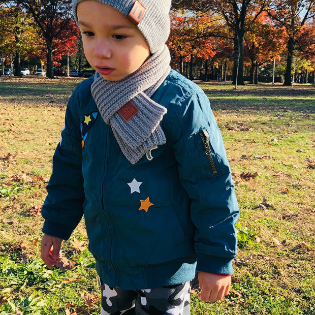 Cartoon embroidered Bomber Jacket for Boys. Teal.