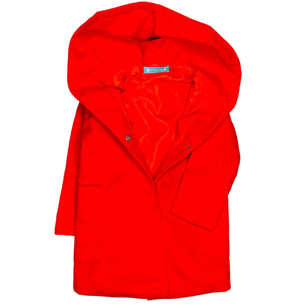 Girls Woolen Trench Coat, with Princess line hoodie. Red