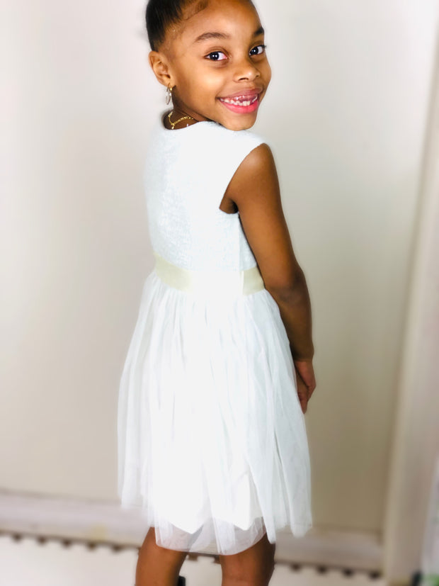 Knitted Jewel Formal Dress. White