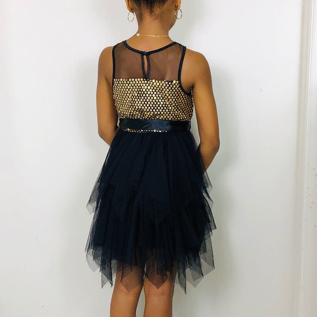 Shining Me - Black & Gold Toddler Girl Holiday (formal) dress