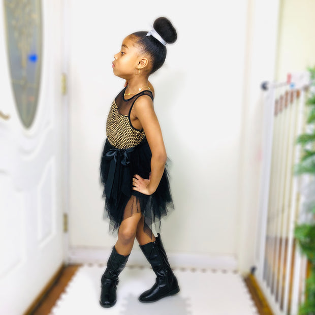 Shining Me - Black & Gold Toddler Girl Holiday (formal) dress