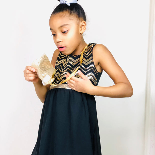 Elegant Me - Black & Gold Sequin Formal Dress.