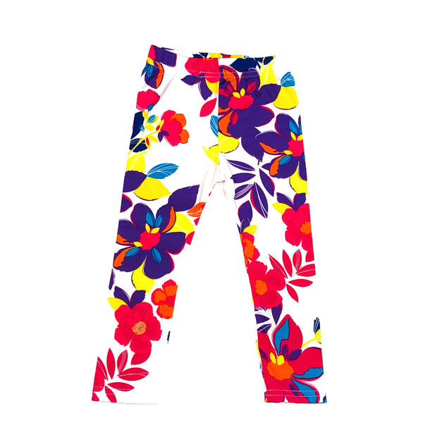 Girl Flower Print super soft Summer Leggings. White.