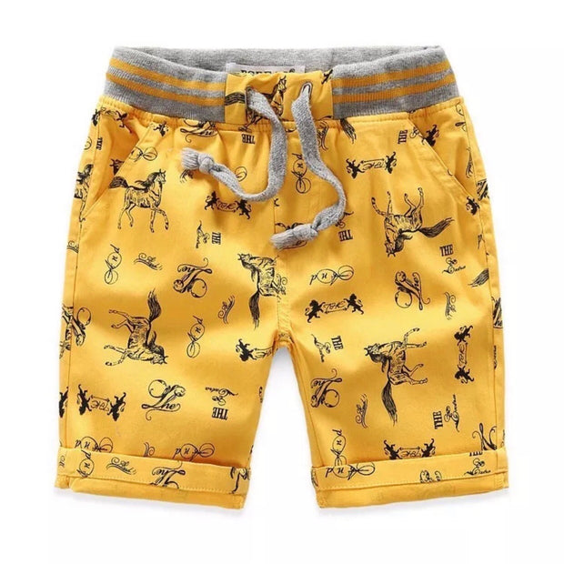 Boy's all over print Twill Shorts. Yellow.