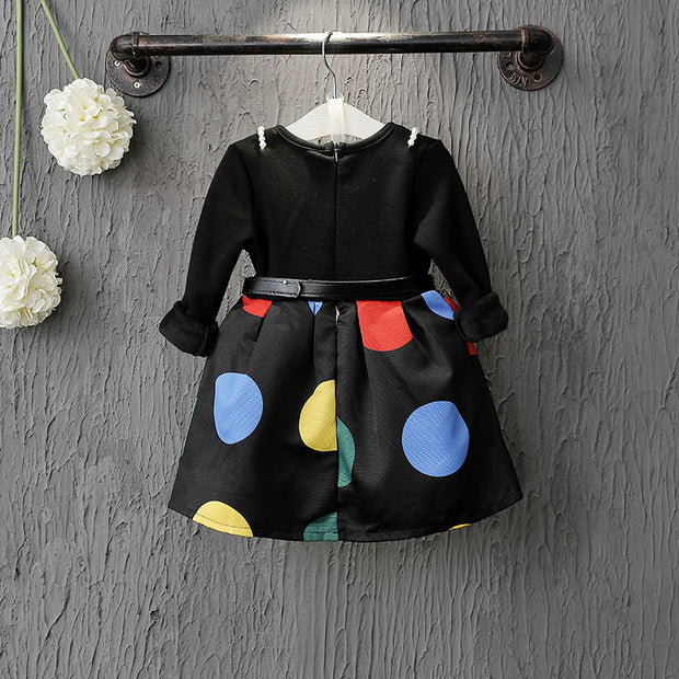 Girl's Long sleeve Polka Dot formal dress