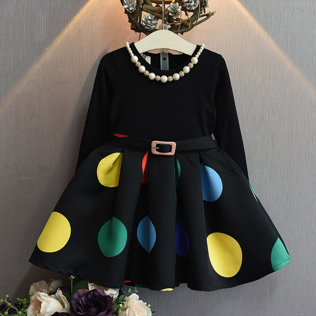 Girl's Long sleeve Polka Dot formal dress