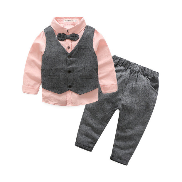 Boy's 4 PCS Elegant formal Outfit. Gray & White