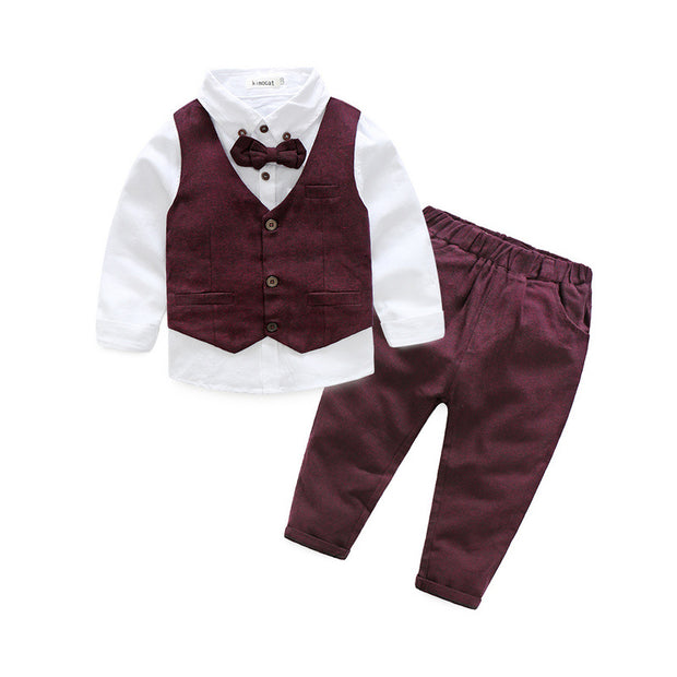 Boy's 4 PCS Elegant formal Outfit. Dark Red & White