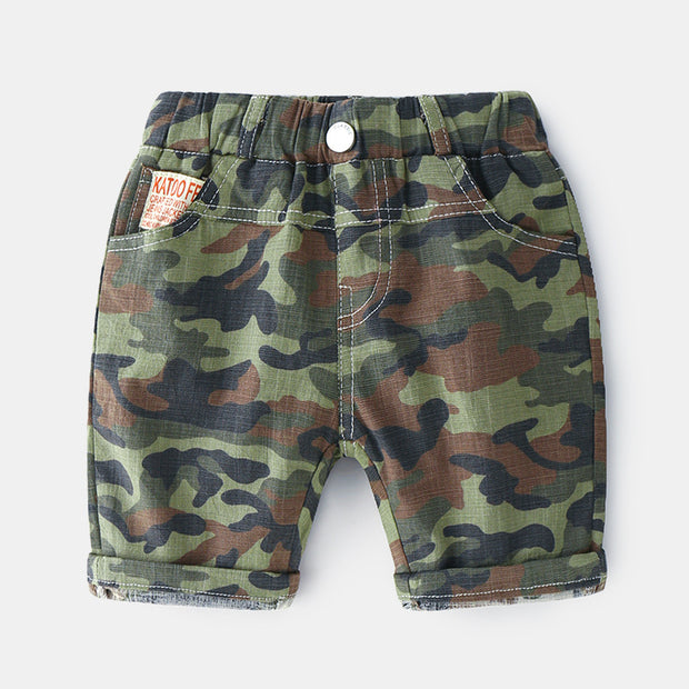 Boy Camo Shorts. Green-brown