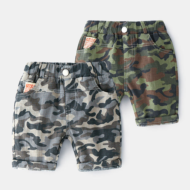 Boy Camo Shorts. Green-brown