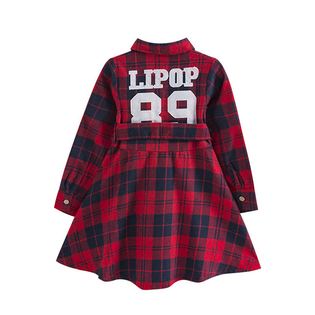 Girl's Red-Navy Plaid Dress
