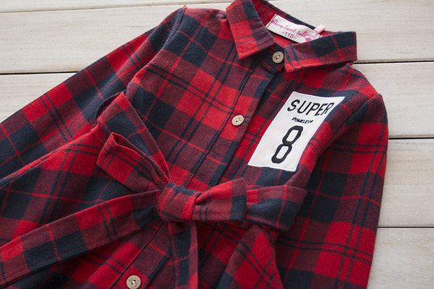 Girl's Red-Navy Plaid Dress