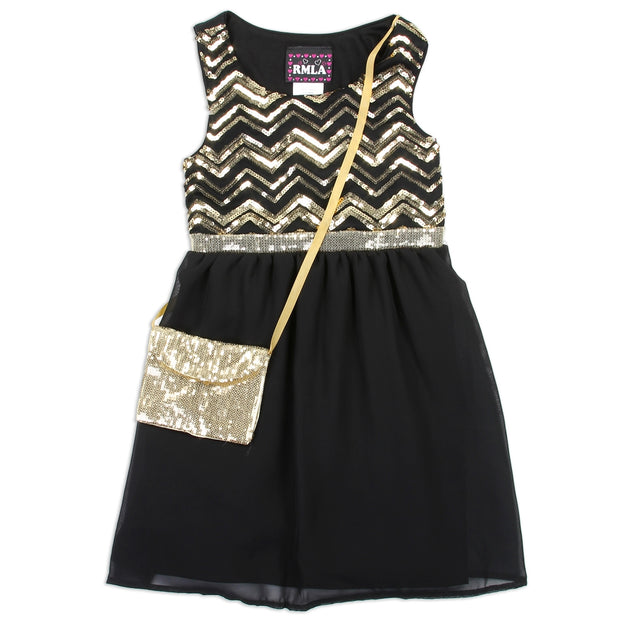 Elegant Me - Black & Gold Sequin Formal Dress.