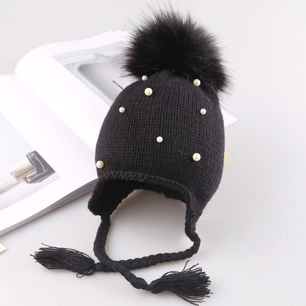 Baby-toddler pearl embellished winter hat