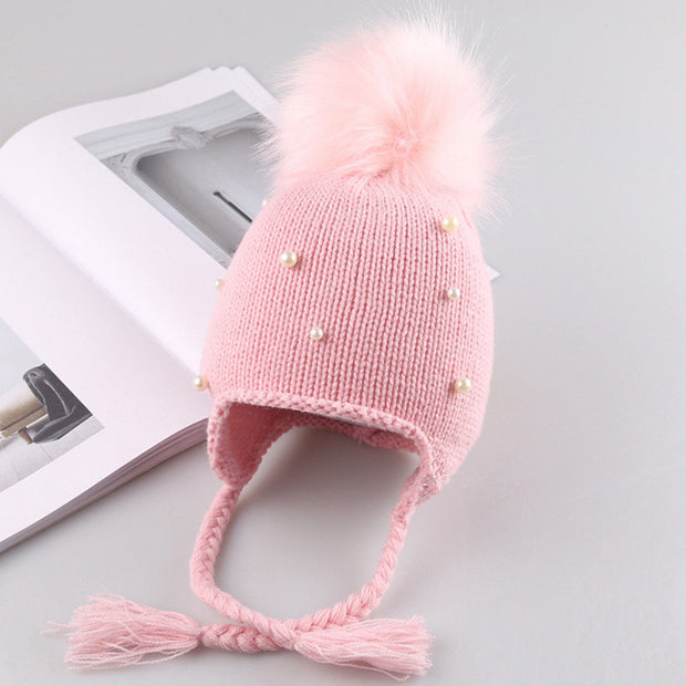 Baby-toddler pearl embellished winter hat
