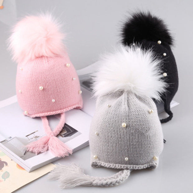 Baby-toddler pearl embellished winter hat
