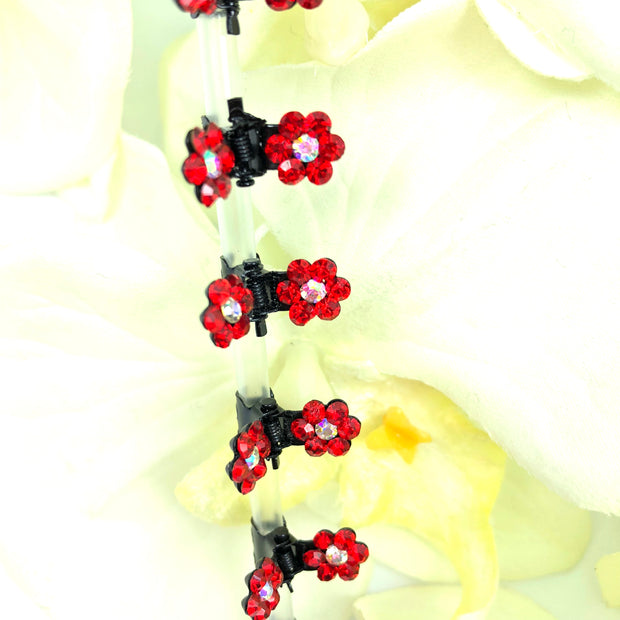 Mini Rhinestone Flower Clips 12 Pack