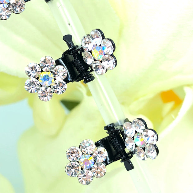 Mini Rhinestone Flower Clips 12 Pack