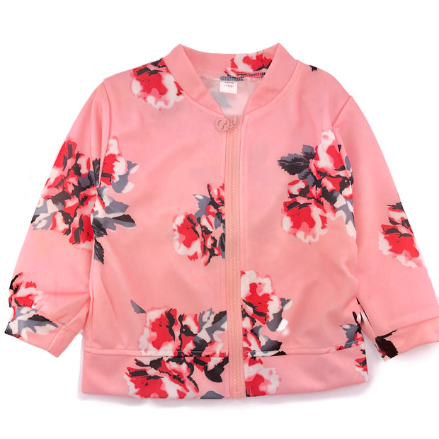 Flower print zipper jacket, Windbreaker (thin). Pink.