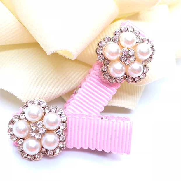Cute Girl Pearl-Rhinestone Round Flower Hair Clip
