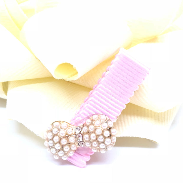 Cute Girl Pearl-Rhinestone Bowknot Hair Clip, Baby Pink
