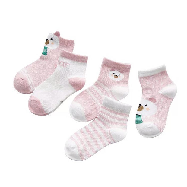 Girls cotton jaquard sock. 5 pack. Pink Bear.