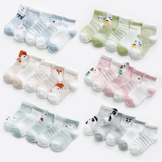 Unisex cotton jaquard sock. 5 pack. Green Mouse.
