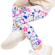 Girl Blue Star Print super soft Summer Leggings. White