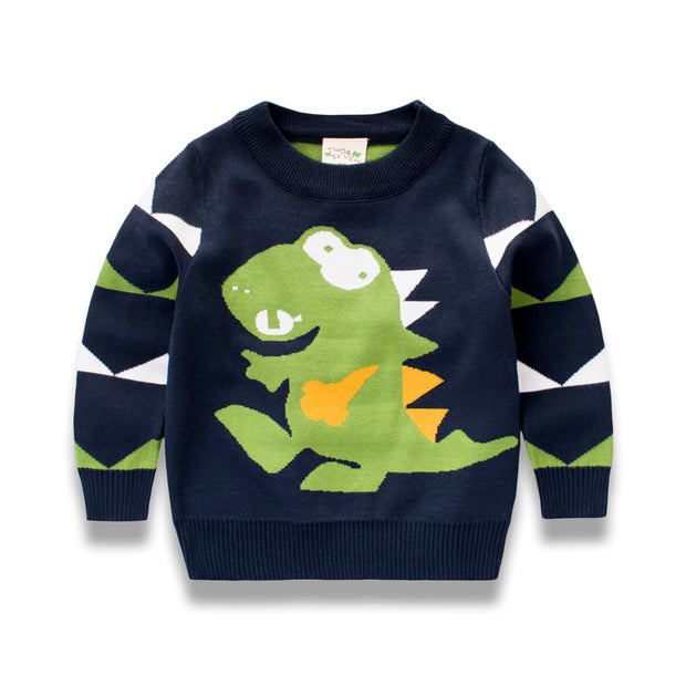 Boys Dino knitted warm winter Sweater. Navy Blue.