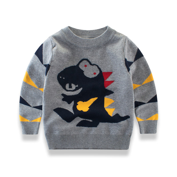 Boys Dino knitted warm winter Sweater. Gray.